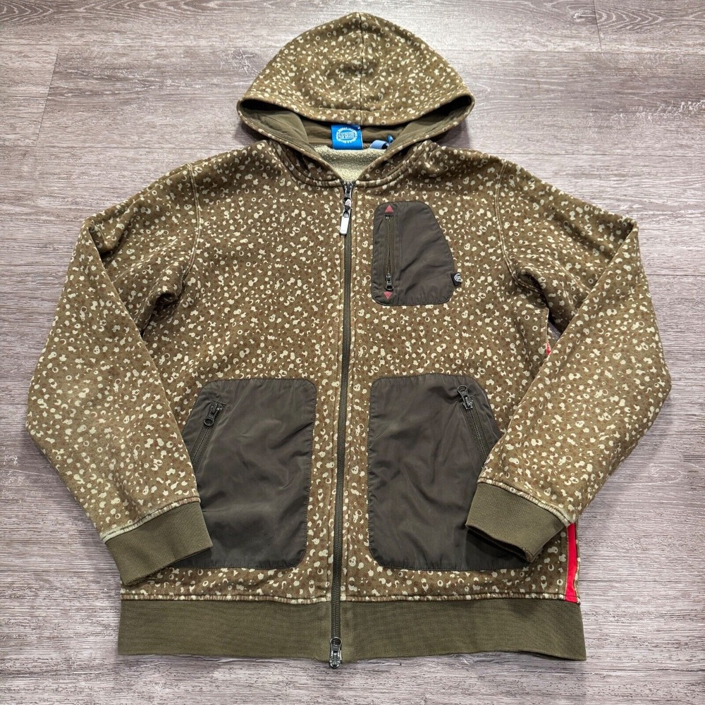 Adidas Hoodie Mens Medium Brownā Camo Cotton Fleece Utility Gorpcore Zip Jacket